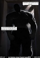 abs aggressive_pose ai_art ai_generated angry_expression angry_male attack_on_titan back_view backlight backlit bald bodybuilder broad_shoulders bulging_biceps bulging_muscles comic comic_strip comics confrontation cunt cursing dark_lighting dark_silhouette defined_muscles degradation detailed_background dialogue digital_art dominant_male door_frame doorway dramatic_lighting dramatic_shadow dripping_sweat english_text faceless full_body furious giant glistening_skin glowing_eyes highres huge_male_bodybuilder huge_muscles huge_muscular_male huge_pecs humiliation indoors insult intimidating intimidation lazy low_angle male massive_chest massive_male menacing menacing_pose montana812 muscular muscular_abs muscular_abs_visible muscular_arms muscular_back muscular_legs muscular_male muscular_shoulders muscular_silhouette muscular_thighs muscular_torso no_face nsfw physique post_training profanity punishment rage ripped shadow shadowed_face shaved_head shouting silhouette solo solo_focus speech_bubble standing sweat sweat_drops sweat_on_body sweatdrop sweating tall taunting teasing text thick_arms thick_thighs thighs threatening veins_on_arms veins_on_chest veiny veiny_arms verbal_abuse white_eyes wooden_door yelling