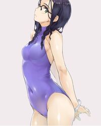 darling_in_the_franxx glasses green_eyes ikuno_(darling_in_the_franxx) one-piece_swimsuit purple_clothing purple_hair small_breasts swimsuit