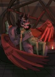 black_hair gorillaz green_skin green_skinned_male male male/male male_focus male_only murdoc_niccals penis penis_out satan