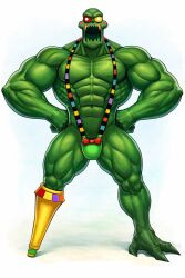 3_toes bald bara billiard_ball bowtie buff cherub_(homestuck) colored_mankini green_body green_mankini green_skin green_skinned_male homestuck lord_english male mankini muscular muscular_male orange_mankini pegleg purple_mankini red_cheeks red_mankini sharp_teeth yellow_mankini