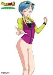 1girls blue_eyes blue_hair bulma_briefs dragon_ball female glasses mature_female milf one_eye_closed pussy short_hair sunglasses wink yrsuth