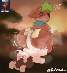 anthro ass ass_focus assjob big_ass big_breasts big_penis blush brown_skin foreskin green_(greenstar) greenstar hytale interracial interspecies kweebec size_difference snail steam steamy sweat sweaty twerk twerking veiny_penis wide_hips