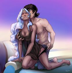 1girls altean black_panties breasts dark-skinned_female dark_skin female interspecies keith_kogane lingerie long_hair male negligee ollyyuu panties panty_pull pointy_ears princess princess_allura royalty straight voltron voltron:_legendary_defender