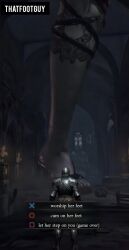 ai_generated armor armored_male artist_signature big_legs church dark_souls feet feet_fetish feet_focus feet_licking femdom foot_fetish foot_focus foot_worship giantess goth goth_girl gothic high_heels knight legs light-skinned_female playstation stepped_on tattoo tattoo_on_legs tattoos toes video_games worship