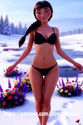 ai_generated animated blue_eyes bra breasts brown_eyes brown_hair clothing disney dress elsa_(frozen) frozen_(film) frozen_2 honeymaren makeout nipples nsfw nudity outdoors panties sexy small_breasts tagme teasing unrealreelz video white_hair yuri