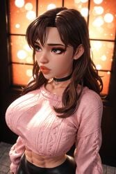 1girls 3d 3d_(artwork) 90's_theme 90s 90s_clothing abs aesthetic ai_generated baggy_pants baggy_sweater big_ass big_breasts brown_hair busty crop_top lucea_(oc) midriff midriff_baring_shirt radnsad skinny slim_waist solo solo_female solo_focus sweater thick_thighs tight_pants toned toned_body toned_female vaporwave yoga_pants