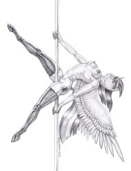 2026 alicorn anthro baron_engel breasts clothing cutie_mark dancing equid equine feathered_wings feathers female friendship_is_magic greyscale hair hasbro hi_res hooves horn legwear mammal monochrome my_little_pony mythological_creature mythological_equine mythology navel nipples pole pole_dancing solo spread_wings stripper_pole tail thigh_highs twilight_sparkle_(mlp) unguligrade unicorn_horn wings