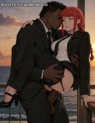 1boy agnesnsfw ai ai_art ai_generated anime ass_grab balcony black_footwear black_high_heels black_jacket black_male black_skirt blacked braid breasts_out chainsaw_man cheating cleavage clouds cum_drip cum_on_body dark-skinned_male dark_skin detailed_background embrace erection explicit female glistening_skin glossy_skin hands_on_ass hands_on_hips hentai high_heels hug interracial large_breasts large_penis leg_lift legs_up lift_and_carry lifted_up long_hair makima_(chainsaw_man) muscular_male netorare no_panties nsfw ntr ocean open_jacket outdoors penetration penis pussy pussy_juice qos queen_of_spades red_hair romantic romantic_sex saliva sea sex shiny_skin shirt_lift single_braid snowbunny standing_sex straight suit sunset sweat uncensored vaginal_penetration veiny_penis wet white_shirt yellow_eyes