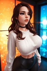 1girls 3d 3d_(artwork) 90's_theme 90s 90s_clothing abs aesthetic ai_generated baggy_pants baggy_sweater big_ass big_breasts brown_hair busty crop_top lucea_(oc) midriff midriff_baring_shirt radnsad skinny slim_waist solo solo_female solo_focus sweater thick_thighs tight_pants toned toned_body toned_female vaporwave yoga_pants
