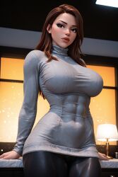 1girls 3d 3d_(artwork) abs adriana_(oc) ai_generated big_ass big_breasts brown_hair busty choker form_fitting radnsad skin_tight skinny slim_waist solo solo_female solo_focus sweater thick_thighs tight_clothing tight_fit tight_pants toned toned_body toned_female turtleneck turtleneck_sweater yoga_pants