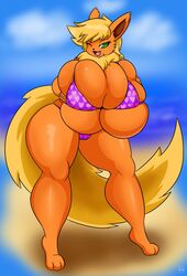 1girls big_breasts bikini breasts chubby cleavage clothed clothing eeveelution feet female female_only flame_(pkmndiamond493) flareon furry heart huge_ass huge_breasts hyper hyper_breasts kirbot12 nintendo original_character pokémon_(species) pokemon pokemon_rgby pose sideboob solo swimsuit thick_thighs underboob video_games wide_hips wink