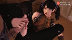 3d animated black_hair clothed_female feet female foot_fetish footjob footjob_with_legwear ling_xiaoyu male oscarkim123 penis soles tekken tekken_7 toes twintails video