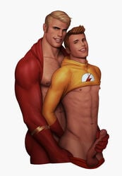 2boys abs barry_allen black_hair black_hair_bottom blonde_hair blonde_hair_on_black_hair blonde_hair_top blue_eyes brown_eyes brown_hair caucasian caucasian_male dc dc_comics domination drawnpr0n erect_nipples erection exposed_nipples foreskin gay hand_behind_back handjob holding_penis human human_only incest intact kid_flash light_hair_on_dark_hair looking_at_viewer male male_only muscles muscular nipples older_man_and_younger_boy pants_down pants_pulled_down partially_retracted_foreskin pecs penis pleasure_face reach_around shirt_pulled_behind_neck shirt_up smile superhero the_flash the_flash_(series) tight_clothing uncensored uncut undressing uniform wally_west yaoi young_justice young_justice_(cartoon)