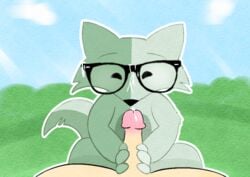 anthro canid canine cum cum_on_face edit eyewear first_person_view glasses handjob human humanoid_penis looking_at_viewer male mammal mint_mobile minty_(mint_mobile) penis sex yaoi