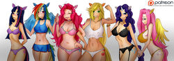 anthro applejack_(mlp) bra fluttershy_(mlp) friendship_is_magic gym_shorts mane_six_(mlp) multiple_females my_little_pony panties pinkie_pie_(mlp) principenegro rainbow_dash_(mlp) rarity_(mlp) smooth_skin sports_bra twilight_sparkle_(mlp)