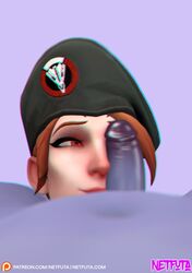 1futa 1girls 3d blackwatch_moira blue_penis brown_hair female futa_on_female futa_pov futanari hat human intersex moira netfuta overwatch penis penis_on_face pov red_eyes short_hair small_penis small_penis_adoration sniffing straight text url watermark widowmaker