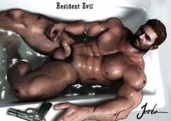 1boy 2019 abs artist_signature balls ballsack bara bathing bathtub beard body_hair brown_hair capcom chest_hair chris_redfield erect_nipples facial_hair facial_scar foreskin gun hairy_male human intact jorden_arts looking_at_viewer lowres male male_nipples male_only male_pubic_hair manly mature_male muscles muscular_male mustache nude_male partially_retracted_foreskin pecs penis pov resident_evil scrotum semi-erect solo testicles uncut veiny_penis water wound