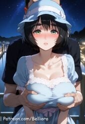 1boy 1girls accurate_art_style ai_generated anal anal_sex ass bed bed_sheet belliora big_ass big_breast black_hair blush breasts female happy_sex holding holding_boobs large_breasts legs_apart looking_at_up male missionary_position navel on_back one-leg_up pixiv pov pov_eye_contact self_upload sex shiina_mayuri smile standing steins;gate uncensored