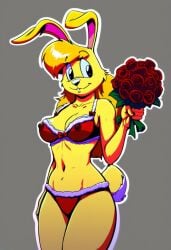 ai_generated female female_only furry holding_flower jazz_jackrabbit_(series) lori_jackrabbit red_bikini red_flower red_rose rose self_upload