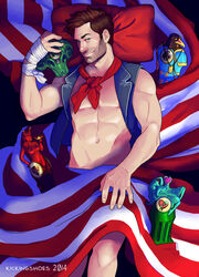 2014 american_flag bioshock bioshock_infinite booker_dewitt dilf kickingshoes male male_only neckerchief pinup potion solo video_games