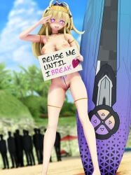 1girls 3d_(artwork) asking_for_it asking_for_sex breasts cpu_(neptunia) crotch_tattoo english_text female light-skinned_female lrvtledhol mmd naked neptunia_(series) nipples nude nude_female peashy sign text yellow_eyes yellow_hair yellow_heart_(neptunia)