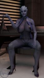 1girls 3d alien asari big_breasts bioware blue_skin breasts female huge_breasts liara_t'soni mass_effect nipples solo thespig
