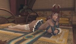 big_ass big_breasts bunny_ears bunny_girl final_fantasy_xiv gpose(ffxiv) laying_on_bed maid viera