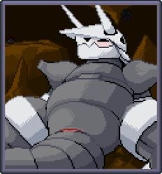 aggron animal_genitalia blush cave cloaca digital_media_(artwork) female feral generation_1_pokemon generation_3_pokemon genitals grey_body horn lying nintendo on_back pixel_(artwork) pokemon pokemon_(species) presenting smile solo syncedpixel tail zubat