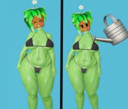 artist_request big_breasts bikini bikini_top blaster_master blaster_master_zero_2 breast_expansion huge_breasts kanna_(blaster_master) large_breasts massive_breasts plant plantigrade watering_can
