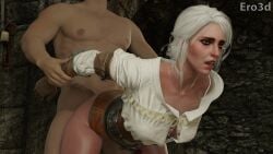 1boy 1girls ambiguous_penetration ass bent_over ciri ero3d female green_eyes male moaning partially_clothed sex straight taken_from_behind the_witcher_(series) the_witcher_3:_wild_hunt uncensored white_hair