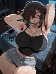 1girls 2025 ai_generated areola_bulge areolae arms_behind_head arms_up bed bedroom big_breasts blush brown_hair chara_(undertale) child_bearing_hips cleavage el_memc excessive_pubic_hair female female_only hair_ornament hairy hairy_armpits horny horny_female huge_breasts hyper_breasts imminent_sex looking_at_viewer looking_pleasured memch0 musk musk_clouds posing posing_for_the_viewer pubic_hair red_eyes slob sweat sweatdrop sweating sweaty thick_thighs thunder_thighs undertale undertale_(series)
