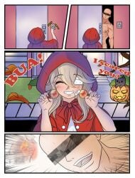anonymous_male b.b._hood bulleta cosplay cronostik darkstalkers earrings english_text eyeless_male fire halloween heartwarming jack_o'_lantern muscular muscular_male ruby_(tower_of_fantasy) smile tower_of_fantasy