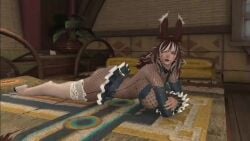 big_ass big_breasts bunny_ears bunny_girl final_fantasy_xiv gpose(ffxiv) jiggling_ass laying_on_bed maid revealing_clothes tagme video viera viewed_from_behind