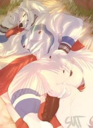 2021 abs anthro anus arctic_wolf arm_tuft ass backsack balls beach bedroom_eyes big_balls big_penis black_nails blue_eyes body_hair canid canine canis chest_tuft collar colored_nails crazybear cuff_(restraint) elbow_tuft facial_hair fur genitals grass hair hairy_balls hand_on_butt hand_on_head humanoid_genitalia humanoid_penis looking_at_viewer lying lying_on_ground male mammal muscular muscular_male nails narrowed_eyes nipples on_ground on_side penis plant presenting presenting_anus presenting_hindquarters pyro29 restraints seductive smile solo tail teeth towel tuft white_body white_fur white_hair wolf