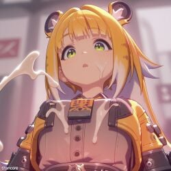 (titancore) ai_generated animal_humanoid climax cum_on_body cum_on_face cum_shooting female girl green_eyes ju_fufu monster_girl tiger_ears tiger_girl tiger_stripes video_game_character zenless_zone_zero