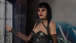 3d blender choker clothing dbd dead_by_daylight looking_away makeup nea_karlsson necklace posing purple_hair top zuga69