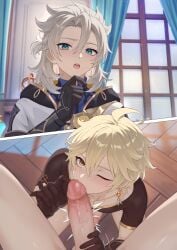 2boys aether_(genshin_impact) albedo_(genshin_impact) finch0023 gay genshin_impact male tagme yaoi