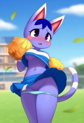 ai_generated animal_crossing cheerleader cheerleader_uniform embarrassed nintendo panties panties_down public public_nudity rosie_(animal_crossing) school underboob video_games wardrobe_malfunction