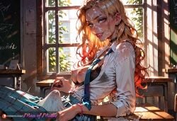 after_oral ai_generated blonde_hair blowjob blowjob_pov breasts breasts_out choker classroom cumshot cumshot_on_face cumslut erect_penis erection erection_under_clothes exhibitionism exhibitionist eye_contact eye_contact_pov facial fellatio futanari high_school_student intersex kitagawa_marin lipstick_mark lipstick_on_penis manofmidas nipples penis pink_eyes pink_highlights pov school_uniform schoolgirl sono_bisque_doll_wa_koi_wo_suru tie under_table_oral