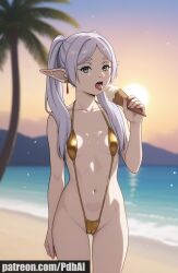 ai_generated anime elf elf_female frieren frieren_beyond_journey's_end pdbai slim sling_bikini small_breasts suggestive swimsuit tagme twintails