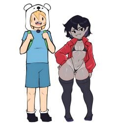 1boy 1girls :3 adventure_time age_regression bikini black_hair breast_reduction breasts cartoon_network choker cleft_of_venus de-aged dgoger fangs female finn_the_human flat_chest goger grey_body hips human jacket jacket_open long_sock marceline monster_girl navel no_sex panties ruddyrzaq shapeshifter shiny_skin short_hair skindentation small_breasts stockings tan_body tanline teenager thighhighs thighs thong vampire vampire_girl wide_hips young young_female