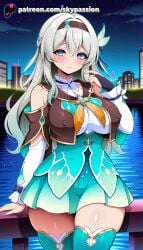 1girls 2025 ai_assisted ai_generated anime aqua_nails architecture artist_name aurora bangs blue_nails blush breast breasts breasts breasts building bust castle chest city city_lights cityscape cloud constellation crescent_moon earth_(planet) east_asian_architecture eyebrows_visible_through_hair female firefly_(honkai:_star_rail) full_moon galaxy hairband heart-shaped_pupils hi_res high_quality high_resolution highres honkai:_star_rail honkai_(series) light_particles long_hair looking_at_viewer milky_way moon moonlight nail_polish night night_sky outdoors patreon patreon_username planet pool purple_nails purple_sky railing rooftop shooting_star silver_hair sky skyline skypassion skyscraper solo space stable_diffusion star_(sky) starry_sky starry_sky_print symbol-shaped_pupils thighhighs thighs town watermark window