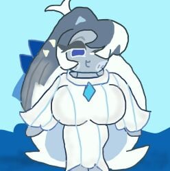 big_breasts blue_whale_cookie caramelpearl_(artist) cookie_run cookie_run_ovenbreak grey_hair long_hair multicolored_hair porn_speedrun sweater tagme white_hair white_sweater
