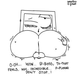 2boys animate_inanimate ass balls ballsack big_ass big_butt black_and_white blush blush_lines comic_page completely_nude computer computer_monitor computer_screen duo duo_male english english_dialogue english_text groping groping_ass huge_ass huge_butt humanoid_genitalia male male_only monochrome no_sex nude nude_male objectum oc page_5 rubbing_ass testicles touching_ass wowthisisgreat