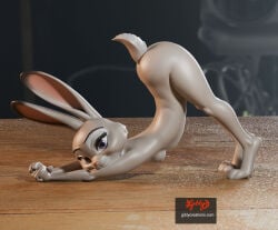:3 all_fours animal_ears animal_feet animal_hands animal_nose animal_tail anthro arched_back arm arms_up ass barefoot big_ass blush body_fur breasts bunny_ears bunny_tail closed_mouth completely_nude disney feet female female_only figure_(medium) flexible fur furry giblycreations grey_eyes grey_fur happy huge_ass jack-o'_pose judy_hopps legs looking_at_viewer nipples nude own_hands_together photo_(medium) purple_eyes shiny_skin small_breasts smile snout spread_legs stretch tail thighs tiptoes top-down_bottom-up two-tone_fur white_fur zootopia