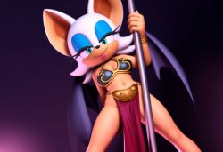 1girl ai_generated crossover crossover_cosplay half-closed_eyes pole_dancing rouge_the_bat slave_leia_(cosplay) sonic_(series) star_wars stripper_pole