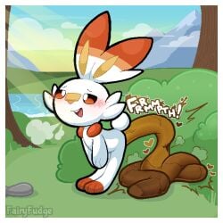 1:1 ambiguous_gender anthro ass bandage bandage_on_face bandage_on_nose bent_over biped blush blush_lines border breath cloud cotton_tail cross-eyed digital_media_(artwork) emanata excessive_feces fairyfudge fart feces feces_pile fur generation_8_pokemon hands_together heart_symbol hi_res hyper hyper_feces light light_beam looking_pleasured mountain nintendo open_mouth open_smile outside plant pokemon pokemon_(species) pooping_on_floor pooping_on_grass river rock scat scatplay scorbunny shrub signature smile solo sound_effects standing sunbeam sunlight tree vowelless vowelless_sound_effect white_body white_border white_fur
