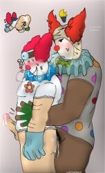 :o) after_sex black_skin blush bowtie breath_cloud circus_in_the_sky clown cum cum_in_ass drooling erect erect_nipples_under_clothes g0z lightbulb looking_at_partner looking_down older_male older_penetrating_younger pubic_hair roblox roblox_myth robloxian shocked simple_background simple_shading sweating tagme_(artist) watermark yukc0
