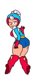 ass_focus janet_(brawl_stars) looking_at_viewer white_background wink winking_at_viewer winthechat