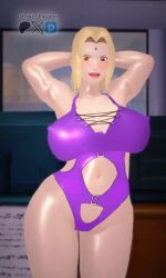3d animated curvaceous dancing mature_female milf otokopassion plump scratch-key swimsuit tagme tsunade video voluptuous